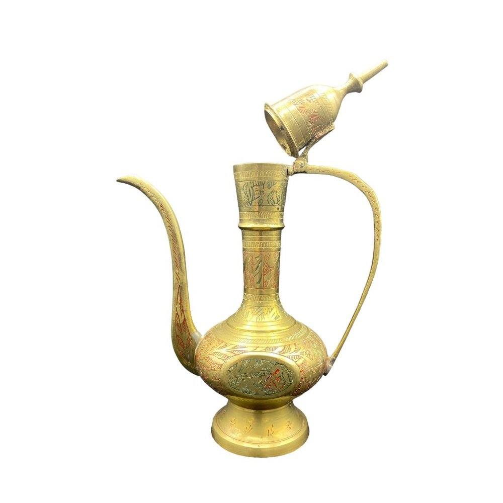 Vintage Etched Brass Tea pot Pitcher Genie Lamp 10"